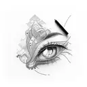 In a black rectangular frame, the woman's eyes together with her eyebrows and a piece of her nose tattoo design idea