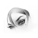 In a black rectangular frame, the woman's eyes together with her eyebrows and a piece of her nose tattoo design idea