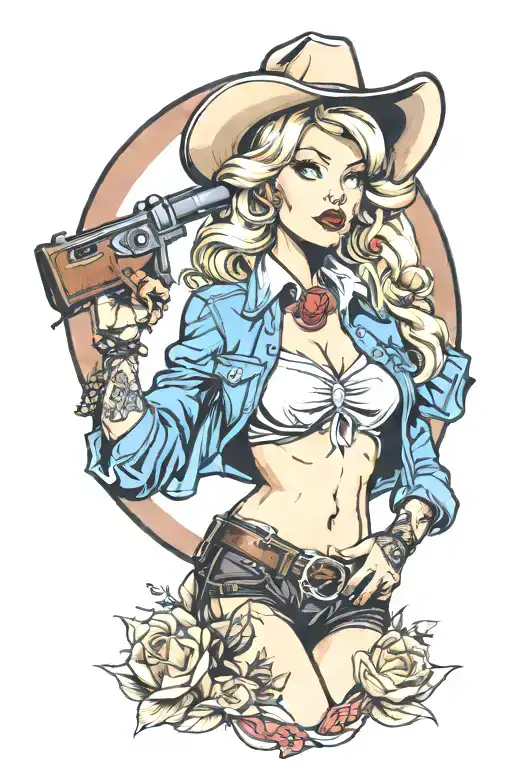 blonde pinup cowgirl tattoo design idea