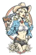blonde pinup cowgirl tattoo design idea