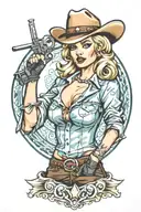 blonde pinup cowgirl tattoo design idea