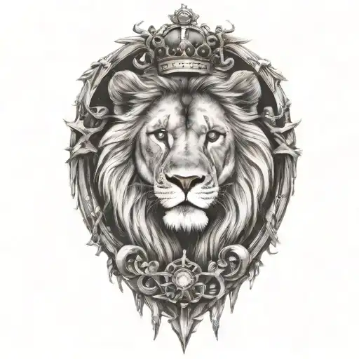 lion with crown of thorns tattoo design idea