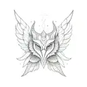 Garuda, into a minimalist geometric pattern with large spread wings tattoo design idea