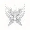 Garuda, into a minimalist geometric pattern with large spread wings tattoo design idea