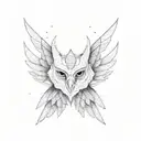Garuda, into a minimalist geometric pattern with large spread wings tattoo design idea