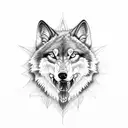 Double face wolf, trident and lotus tattoo design idea