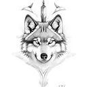 Double face wolf, trident and lotus tattoo design idea