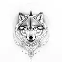 Double face wolf, trident and lotus tattoo design idea