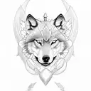 Double face wolf, lotus and trident  tattoo design idea