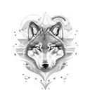Double face wolf, lotus and trident  tattoo design idea
