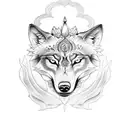 Double face wolf, lotus and trident  tattoo design idea