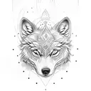 Double face wolf, lotus and trident  tattoo design idea