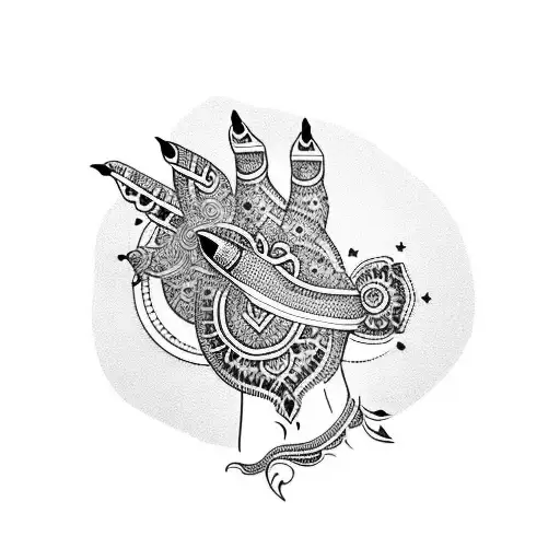 hand with henna and moon designs long nails tattoo design idea