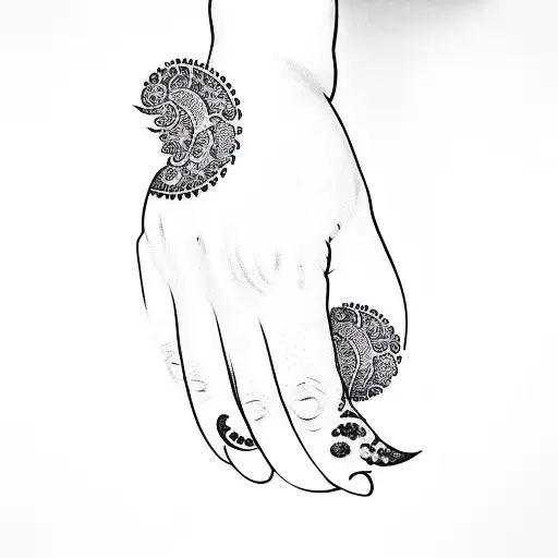 hand with henna and moon designs tattoo design idea