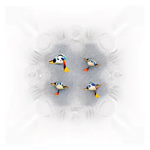 5 goose flying in circle beaks touchibg tattoo design idea