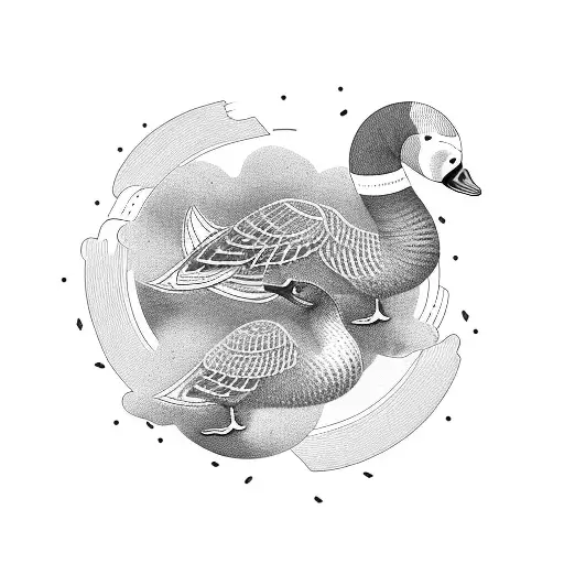 5 goose flying in circle beaks touching tattoo design idea