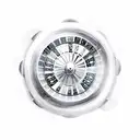 A realistic sketch of a roulette wheel with ocean waves flowing out of it, symbolizing your passion for both the casino and the sea. tattoo design idea