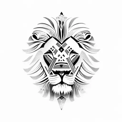 Lion face, maori, polynesian, three-quarter portrait tattoo design idea