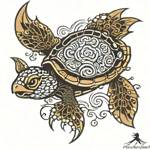 ripple bird terrapin tattoo design idea