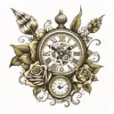 Generate me an image tattoo of an analog clock showing the time of  3:03 PM and the date of August 13, 2024. Also add a  tattoo design idea