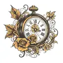 Generate me an image tattoo of an analog clock showing the time of  3:03 PM and the date of August 13, 2024. Also add a  tattoo design idea