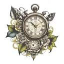 Generate me an image tattoo of an analog clock showing the time of  3:03 PM and the date of August 13, 2024. Also add a  tattoo design idea