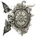 skin fading to bone fading to dust travelling through time tattoo design idea