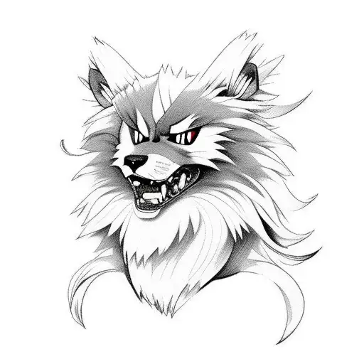 Arcanine Pokémon head angry tattoo design idea