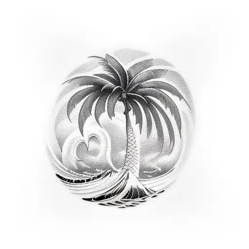 palm tree with wave tattoo design idea