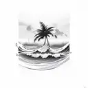 palm tree with wave tattoo design idea