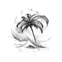 palm tree with wave tattoo design idea
