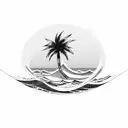 palm tree with wave tattoo design idea