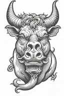 black and white raging bull with horns evil tattoo design idea