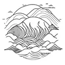 incorporate the chaos of nature with the calmness of nature do this using waves, forest and mountains tattoo design idea
