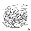 incorporate the chaos of nature with the calmness of nature do this using waves, forest and mountains tattoo design idea
