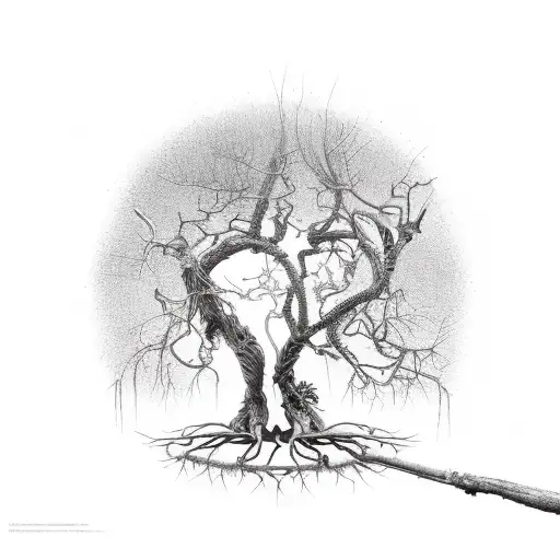dead tree with seed of life in branches tattoo design idea