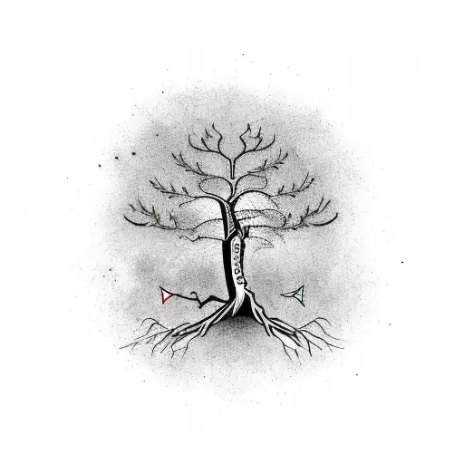 dead tree with seed of life in branches tattoo design idea
