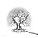 dead tree with seed of life in branches tattoo design idea
