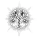 dead tree with seed of life in branches tattoo design idea