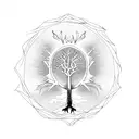 dead tree with seed of life in branches tattoo design idea