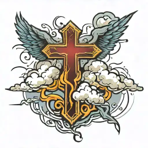 lightning clouds surrounding a  Christian cross tattoo design idea