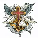 lightning clouds surrounding a  Christian cross tattoo design idea