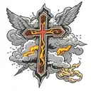lightning clouds surrounding a  Christian cross tattoo design idea