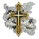 lightning clouds surrounding a  Christian cross tattoo design idea