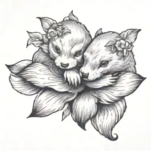 otters holding hands tattoo design idea