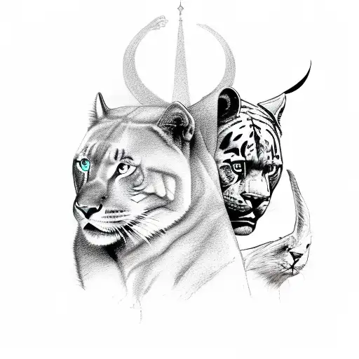 A sketch-style depiction of Arc angel Michael and a panther standing side by side tattoo design idea
