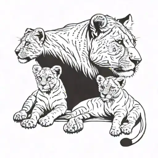 lioness 2 cubs tattoo design idea
