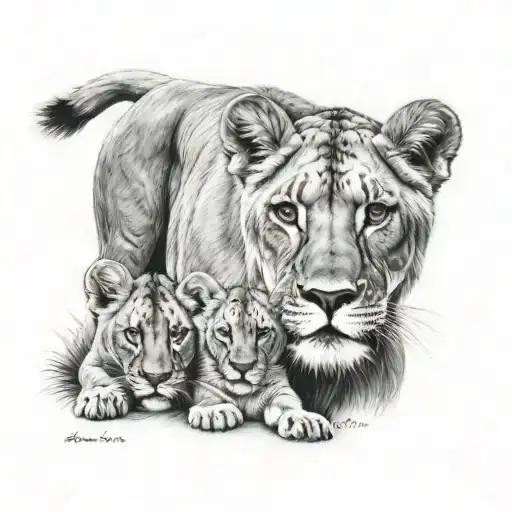 lioness 2 cubs tattoo design idea