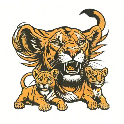 lioness 2 cubs tattoo design idea