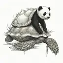 baby panda on the back of a sea turtle swimming tattoo design idea